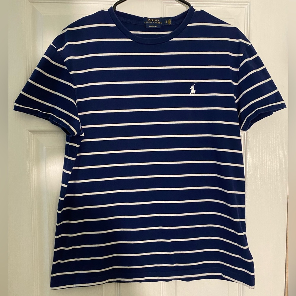 Polo Ralph Lauren Blue w/ White Stripes Classic Fit Short Sleeve Tee Size Small